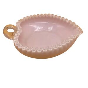 Fenton Silver Crest 1950s Rose Pink Heart Shape Candy Dish Bow Core Valentines